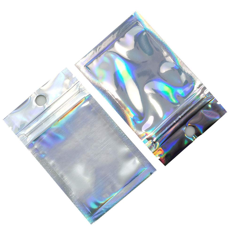 100 Pack 14X20Cm (5.5X7.9 Inch) Clear Front Resealable Heat Sealable Foil Bags With Hang Hole For Zip Bulk Food Storage Lock Bag